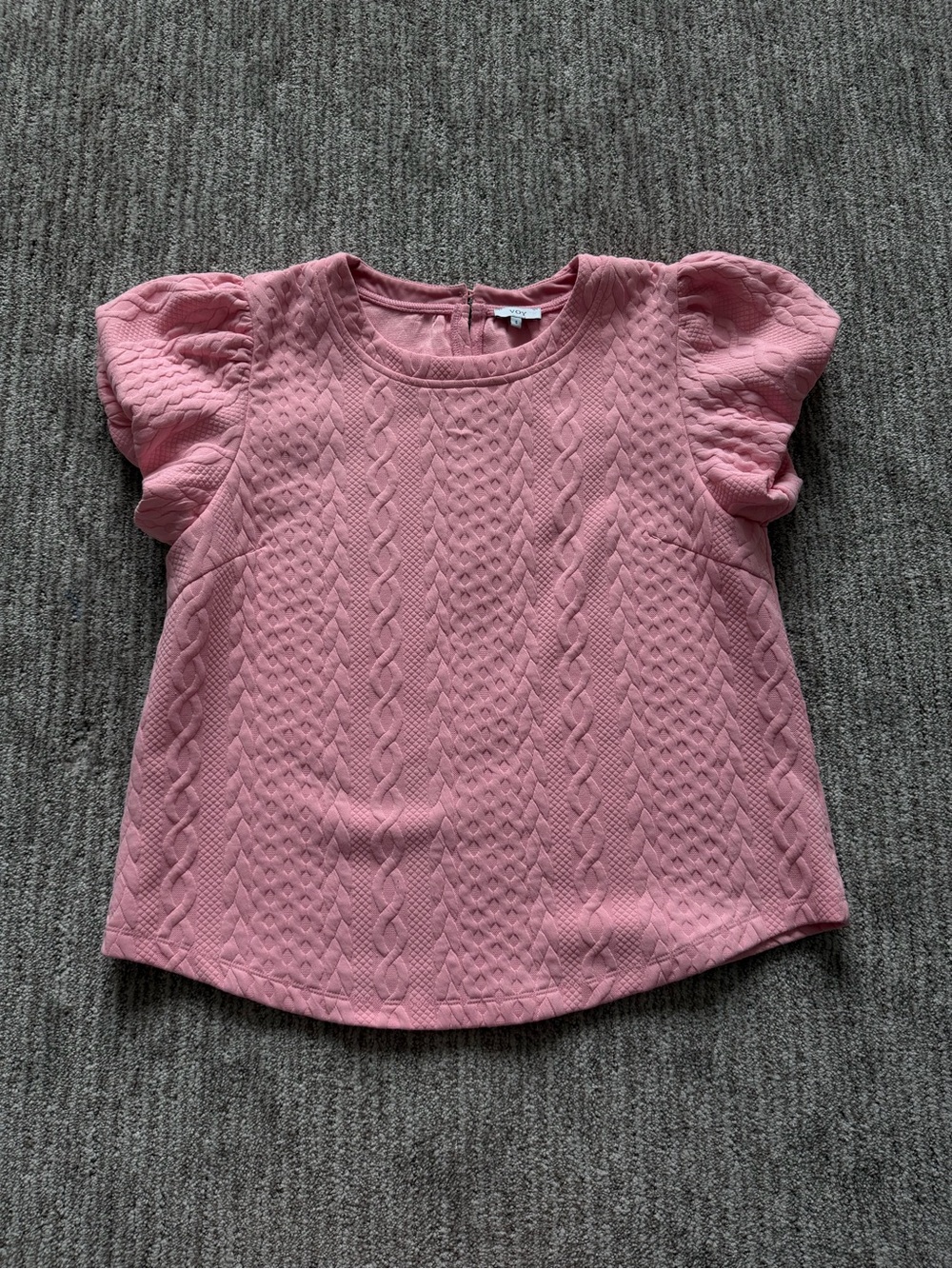 Girls' Pink Textured Puff-Sleeve Knit Top